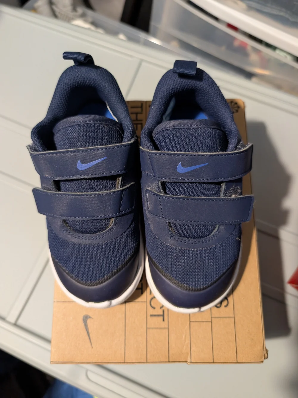 Kids Navy Blue Nike Sneakers with Hook-and-Loop Straps